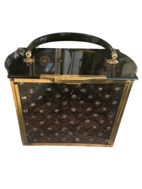 Vintage Majestic Lucite Purse With Black Floral Lace Panels
